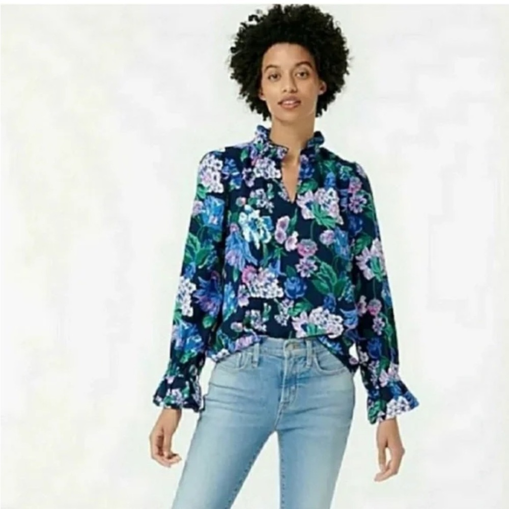J.Crew Ruffleneck top in floral 365 crepe Size XS - Picture 2 of 10